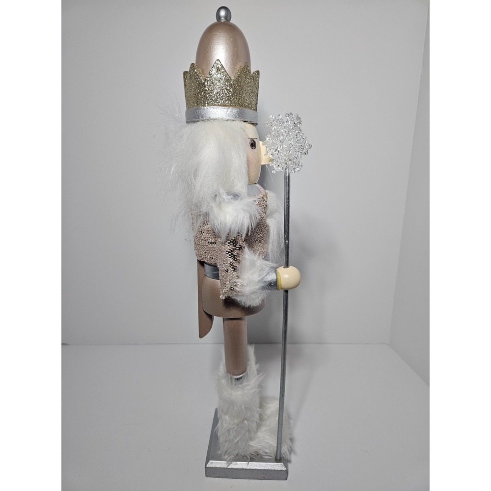 King Nutcracker 19" Wooden Christmas Decor Hollywood Style White Gold Pink - Picture 4 of 8
